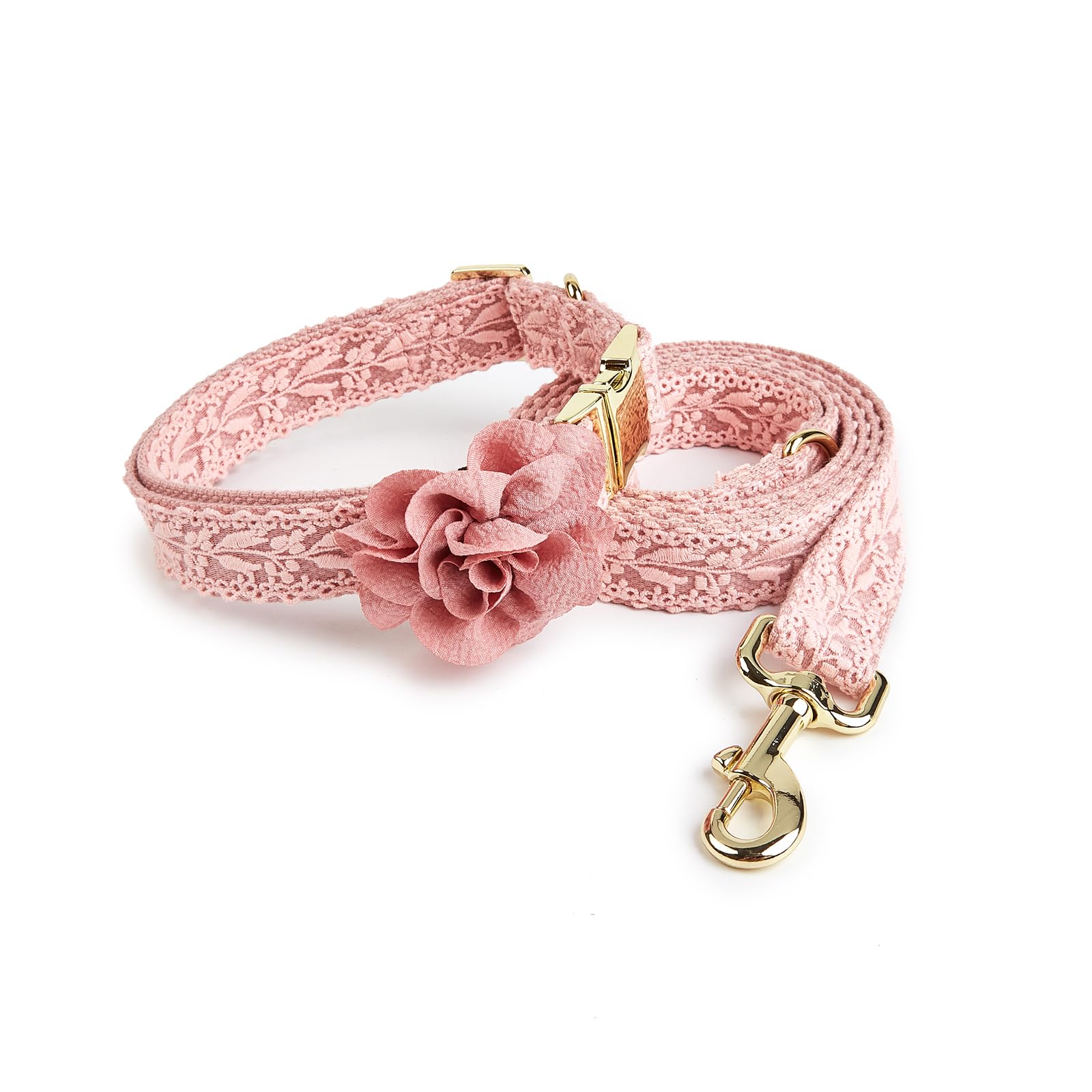 UOSIA Flower Girl Dog Collar and Leash Set Pink Dog Collar with Metal Buckle Lace Floral Pet Collar for Large Extra-Large Female Dogs L โ image 1