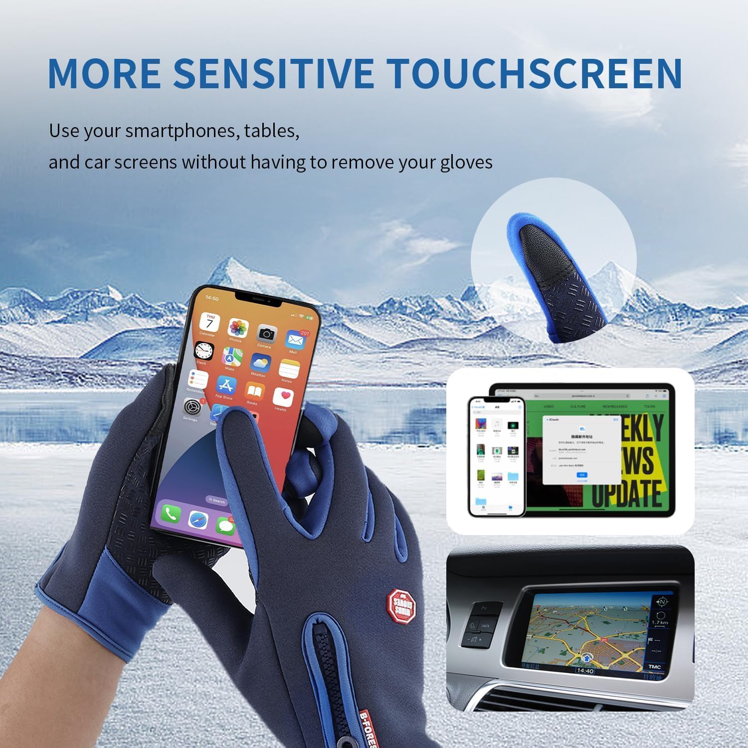 Winter Gloves, Anti Slip Touchscreen Gloves Windproof Cycling Gloves, Thermal Gloves Cold Weather Cycling Gloves for Men Women Walking Riding Driving - Image 2