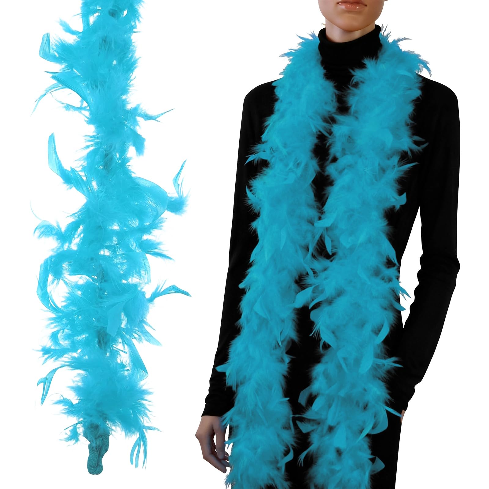 PATIKIL 40g 2 Yards Feather Boa, Costume Turkey Chandelle Feathers Boa for Crafting Dancing Wedding Party Dress Up Christmas Decoration, Lake Blue — image 1