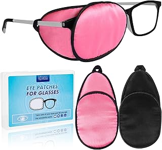 eZAKKA Eye Patches for Adults, Eye Patch for Glasses, Silk Medical Eyepatch for Lazy Eye Patches for Women Amblyopia Strabismus and After Surgery (Peach Pink+Black)