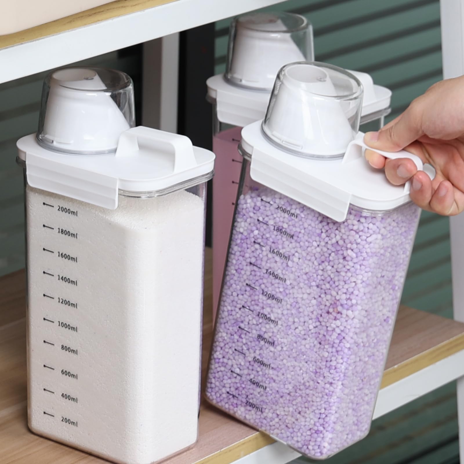 Confezione da 3 dispenser di detersivo liquido in plastica trasparente, per polvere, perline, ammorbidente e candeggina, 2211 g