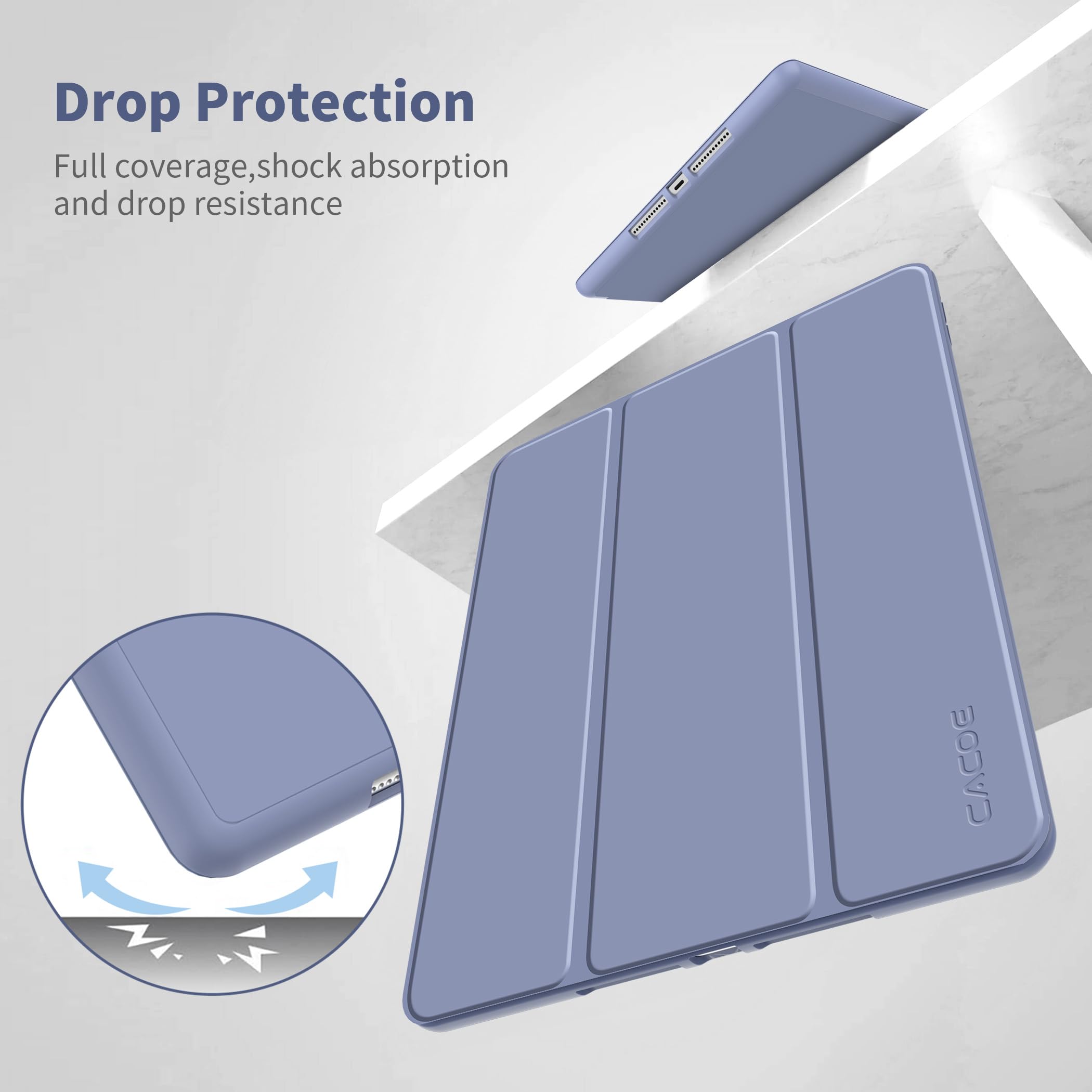 CACOE Cover Custodia Compatibile con iPad 8a Generazione 2020/iPad 7a Gen 2019, Leggero Cover Protettivo Supporto Pieghevole con Pencil Holder per iPad 10.2, Auto Sveglia/Sonno,lavanda viola