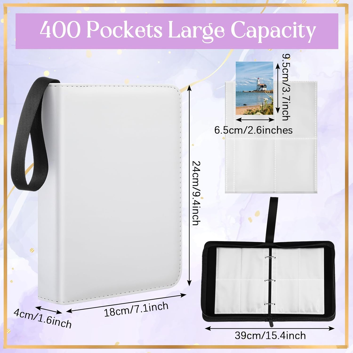 5 Pcs 4 Pocket Trading Card Binder 2000 Pockets with 250 Removable Sleeves Game Cards Collection Sports Trading Cards Collector Album(Black, White, Red, Blue, Purple)