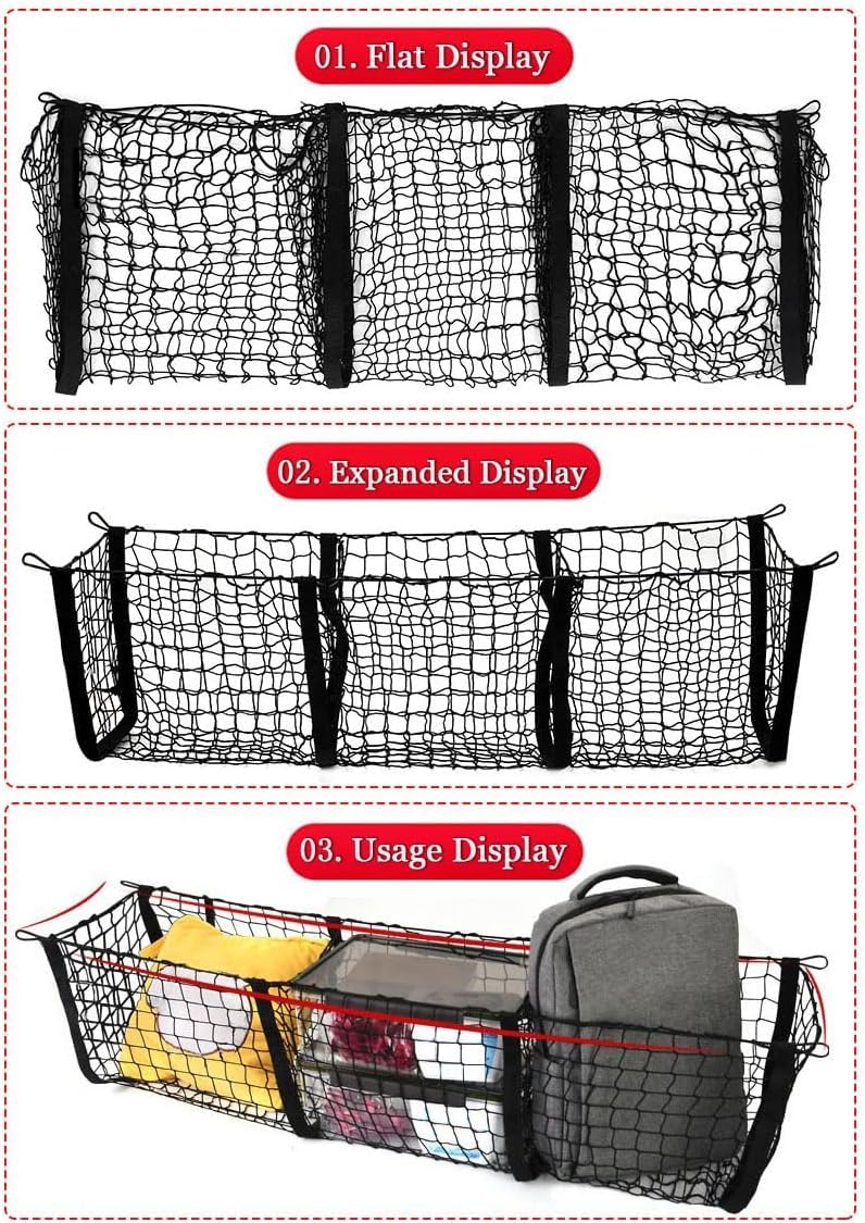 Rete da carico per Pickup per Ford Ranger 2012 T6 T7 T8, Organizer per Letto Camion a 3 Tasche Rete per Bagagli per Pickup Camion Rete per Letto Camion,150 * 30