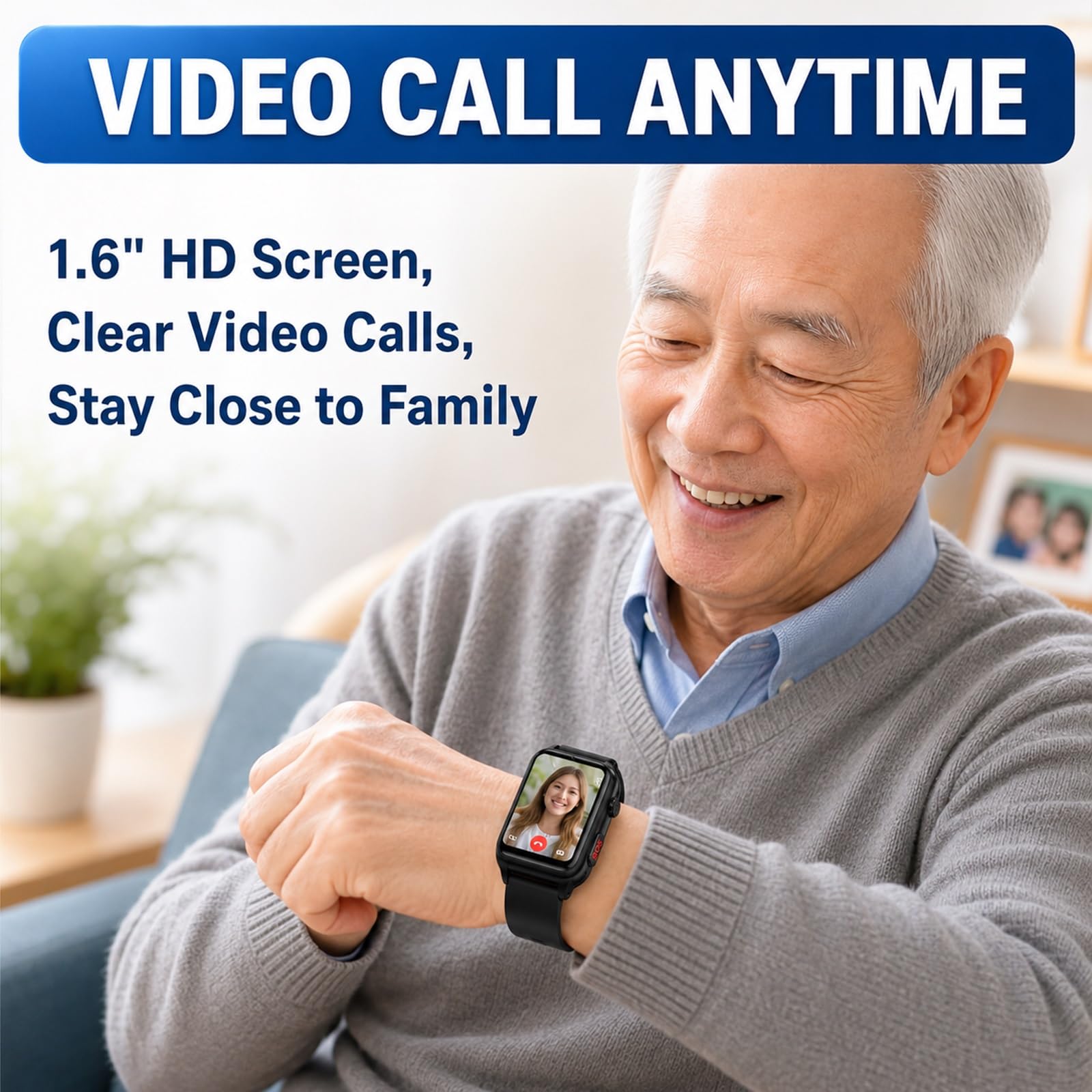 Reloj de Alerta Médica para Padres Mayores Rastreador GPS y Alarma SOS | Botón de Emergencia SOS, Chat de Voz, Monitor de Presión Arterial, Geocerca de Seguridad, Rastreador Salud(Negro)