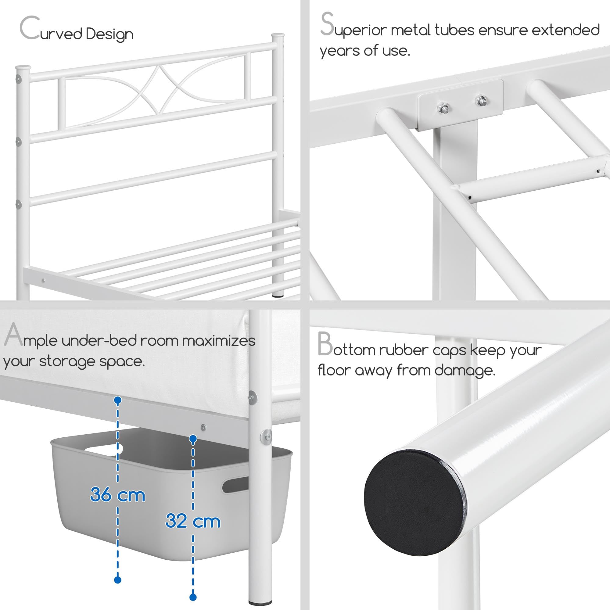 Letti Singoli In Metallo Yaheetech 90x190cm - Set Di 2 Con Testiera Moderna - Foto 8