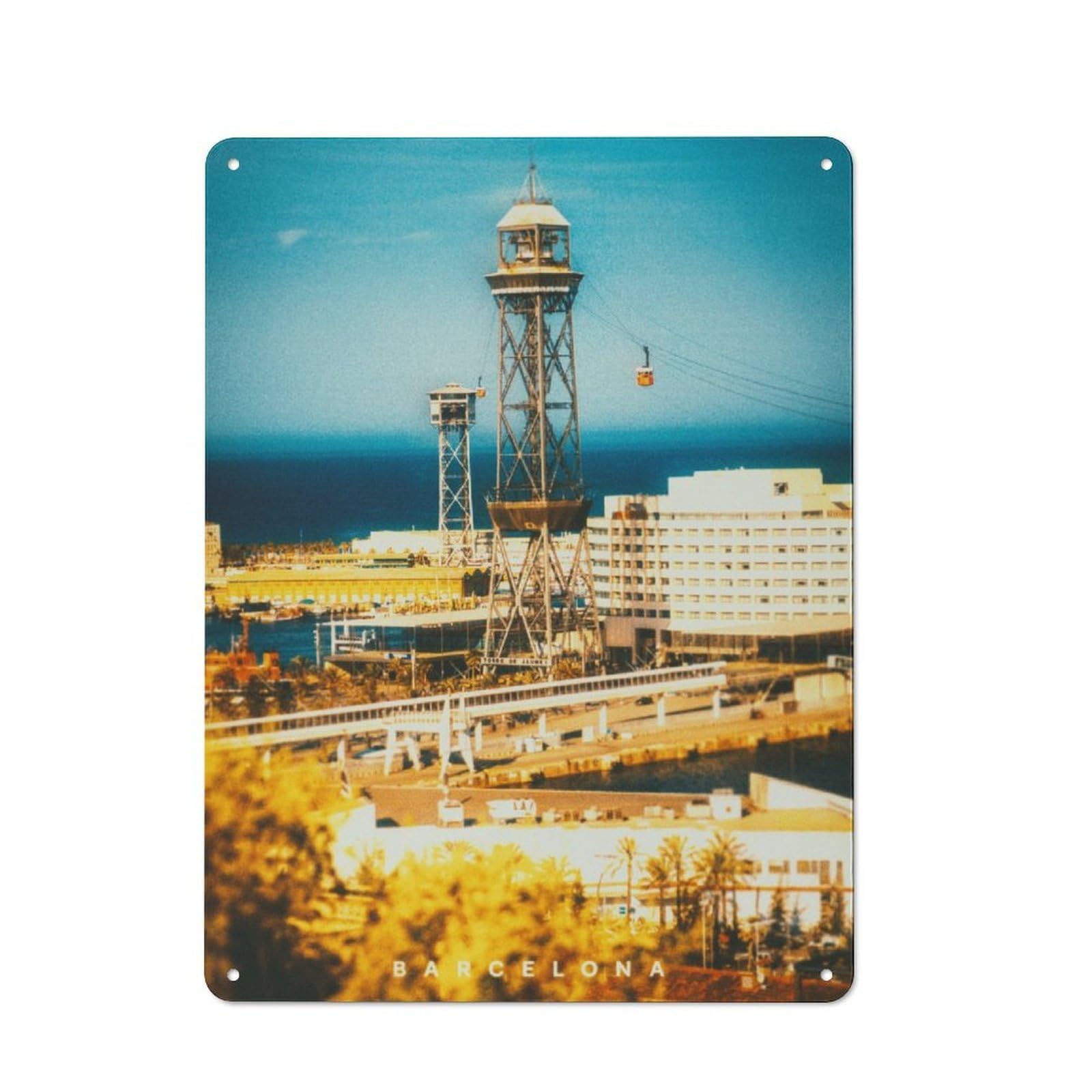 Junmoney Barcelona Vintage Tin Sign 40X30cm For Guest Room Or Hallway, Suited To Home Decor Collectors