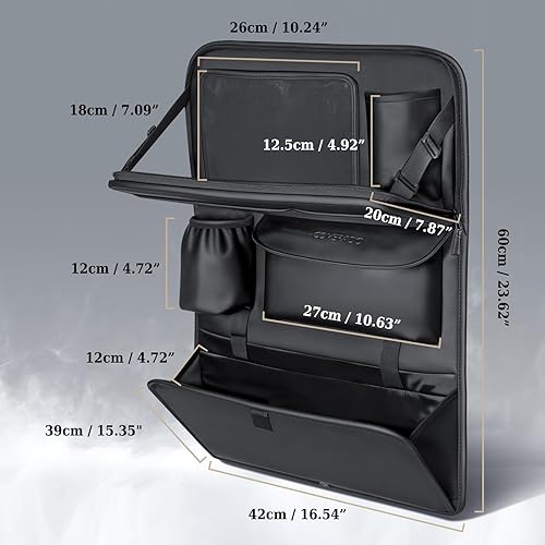 Miniatura 5 de Coverado Organizador de asiento trasero de automóvil, organizador de asiento de automóvil de piel de napa con soporte para tableta de pantalla
