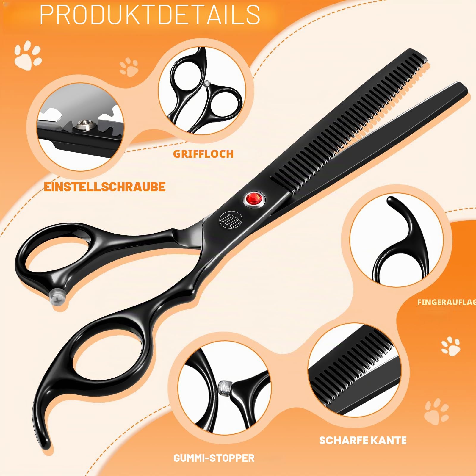 Moontay 7 Zoll Fellschere Hundeschere professionelles Hundepflege-Scherenset Hundeschere Tierpflege-Schere mit Gebogene/Gerade/Chunker/Ausdünnungsschere Schwarz