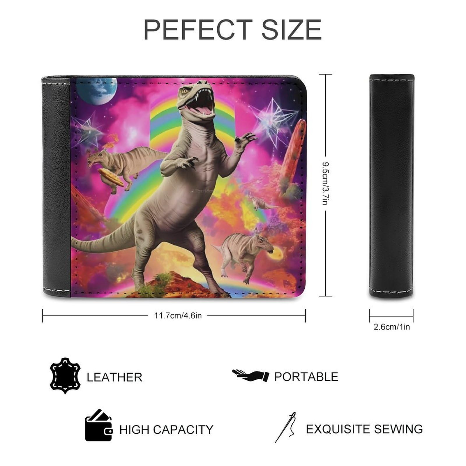 Dinosaur Love Pizza Galaxy Space Funny Men's Slim Bifold Wallet with Multiple Card Slots Front Pocket Purse