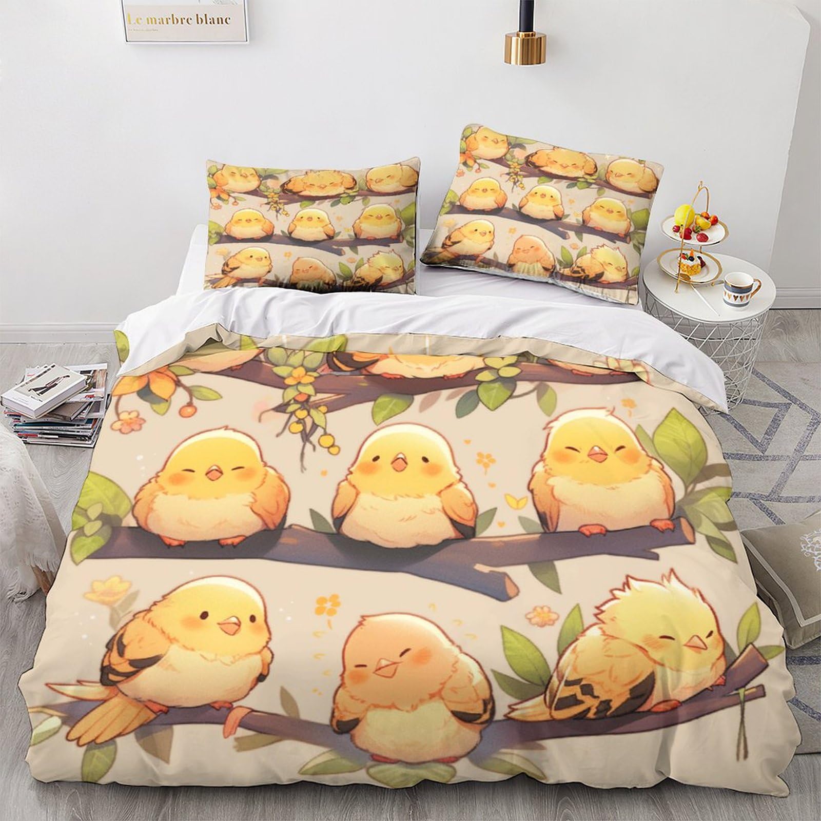 Housse de couette Canari 3D anti-allergie résolvant le calvaire des lits difficiles à border