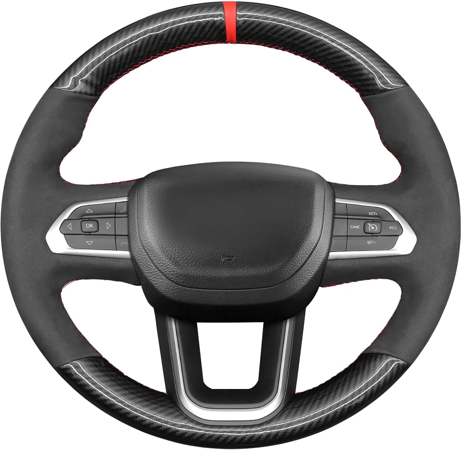 Black Leather Carbon Fiber Steering Wheel Cover for Jeep Compass II(MP) 2022 2003 2024 Accessories Car OEM Custom Fit Hand Stitched Interior Parts
