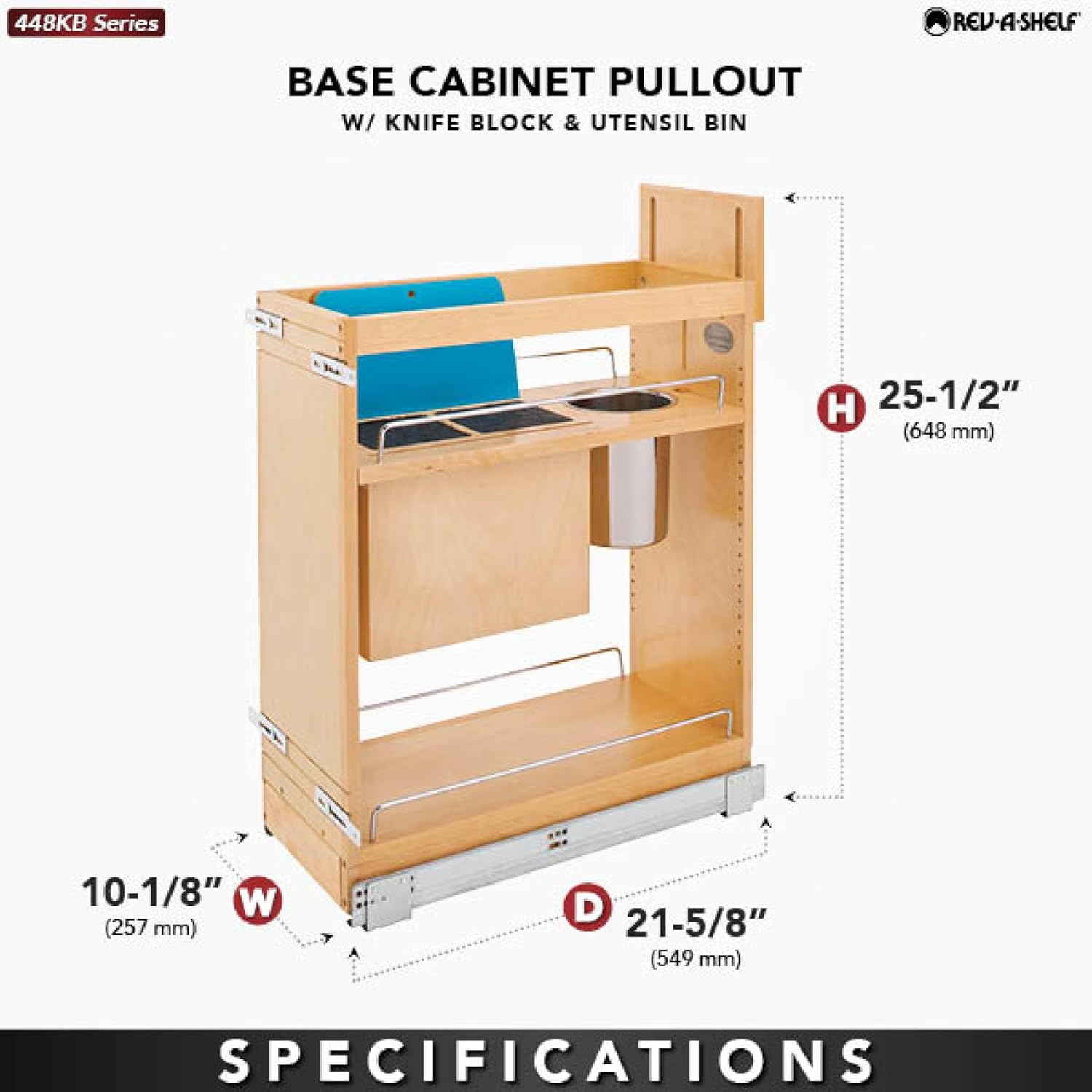 Rev-A-Shelf Wood Base Cabinet Knife Block Pullout Organizer w/Soft-Close