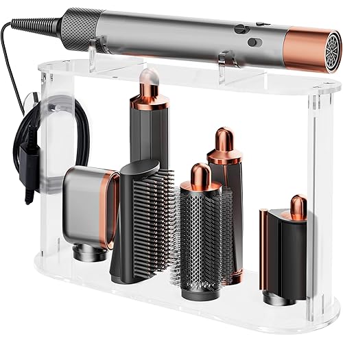 Storage Holder for Dyson Airwrap - Compatible with Dyson Hair Styler Accessories - 6 Holes Clear Acrylic Countertop Desktop Organizer Stand for Airwrap Wand Barrels Brushes Attachments