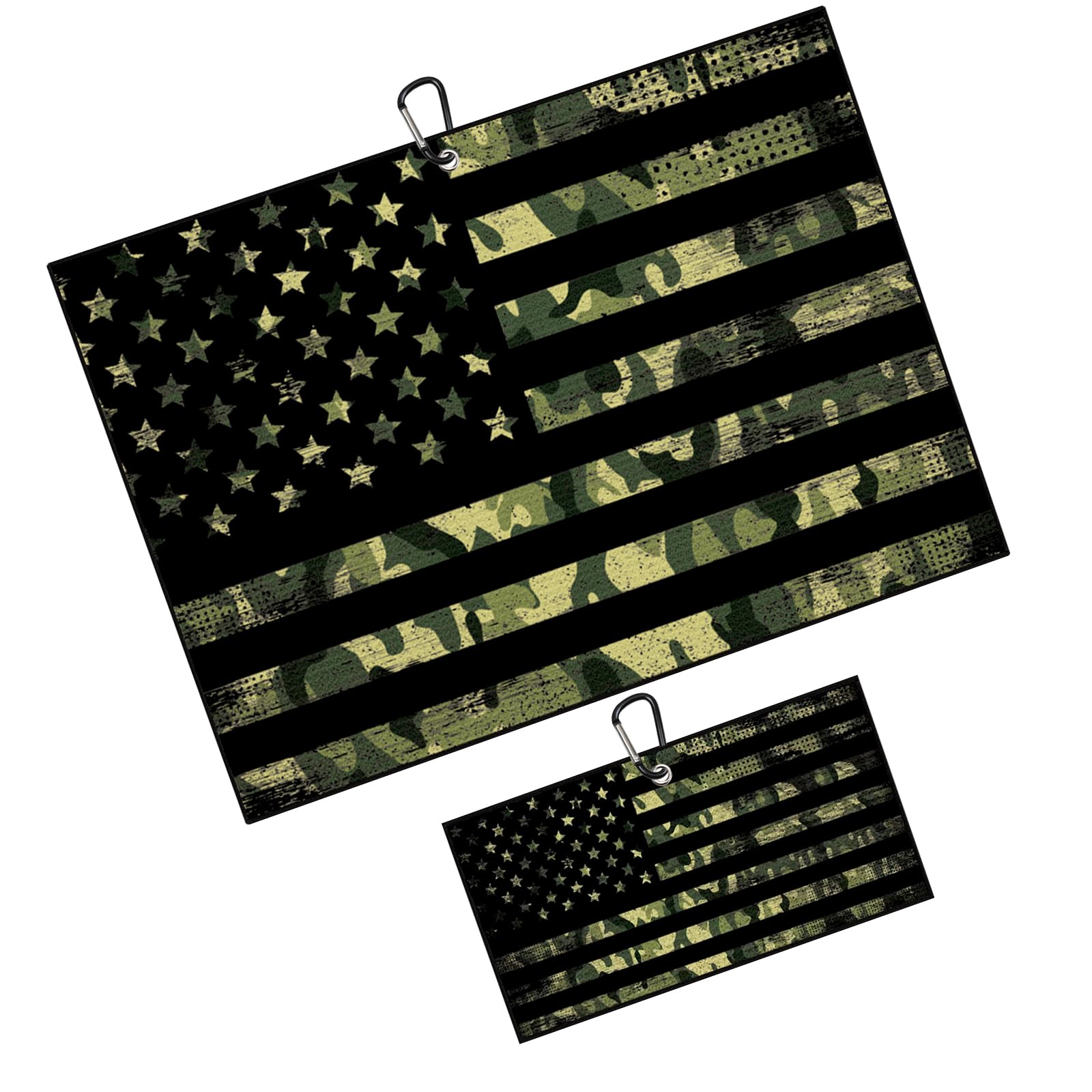 Paquete de 2 toallas de golf de camuflaje con bandera estadounidense, toallas de golf vintage para bolsas de golf, hombres y mujeres, toalla de golf de microfibra de camuflaje verde con clip,