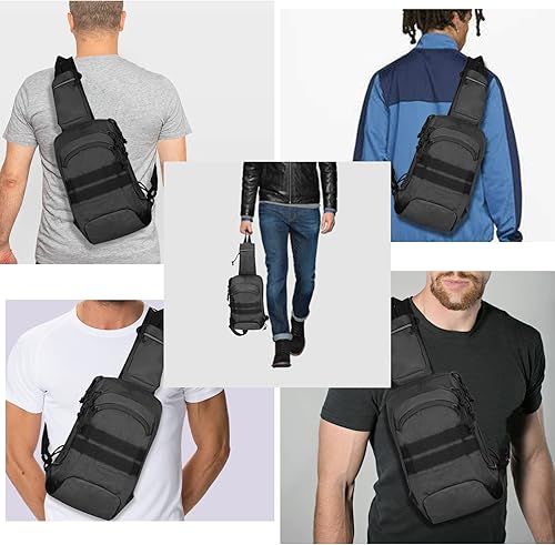 Miniatura 7 de LarKoo Bolsa táctica de pecho EDC para hombro, universal, doble funda, CCW, compacta, mochila de transporte oculta para rango, caza, senderismo,