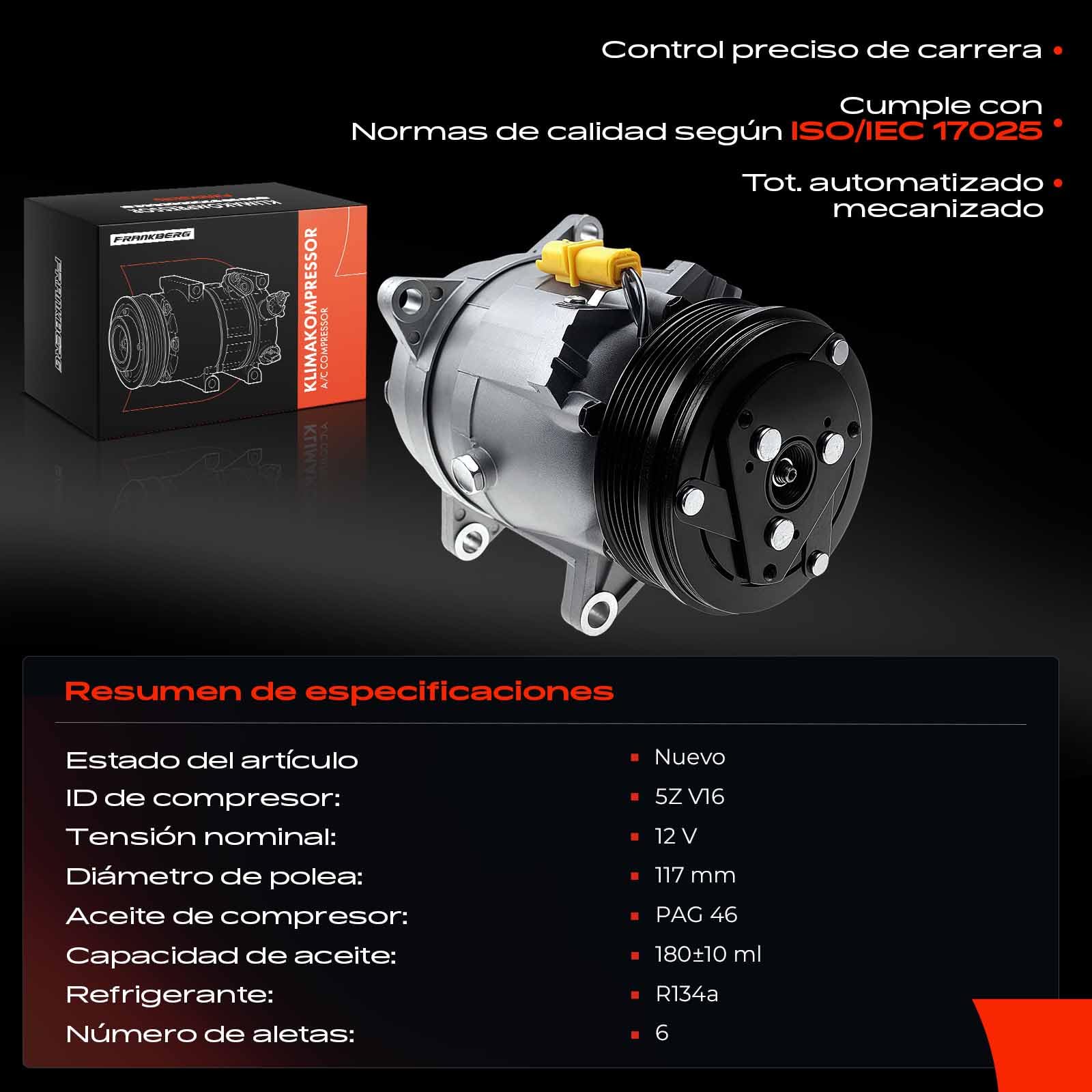 Frankberg Compresor de aire acondicionado con embrague, diésel, 6453.JW | Compatible con: 406 Descanso 8E/F, 406 8B