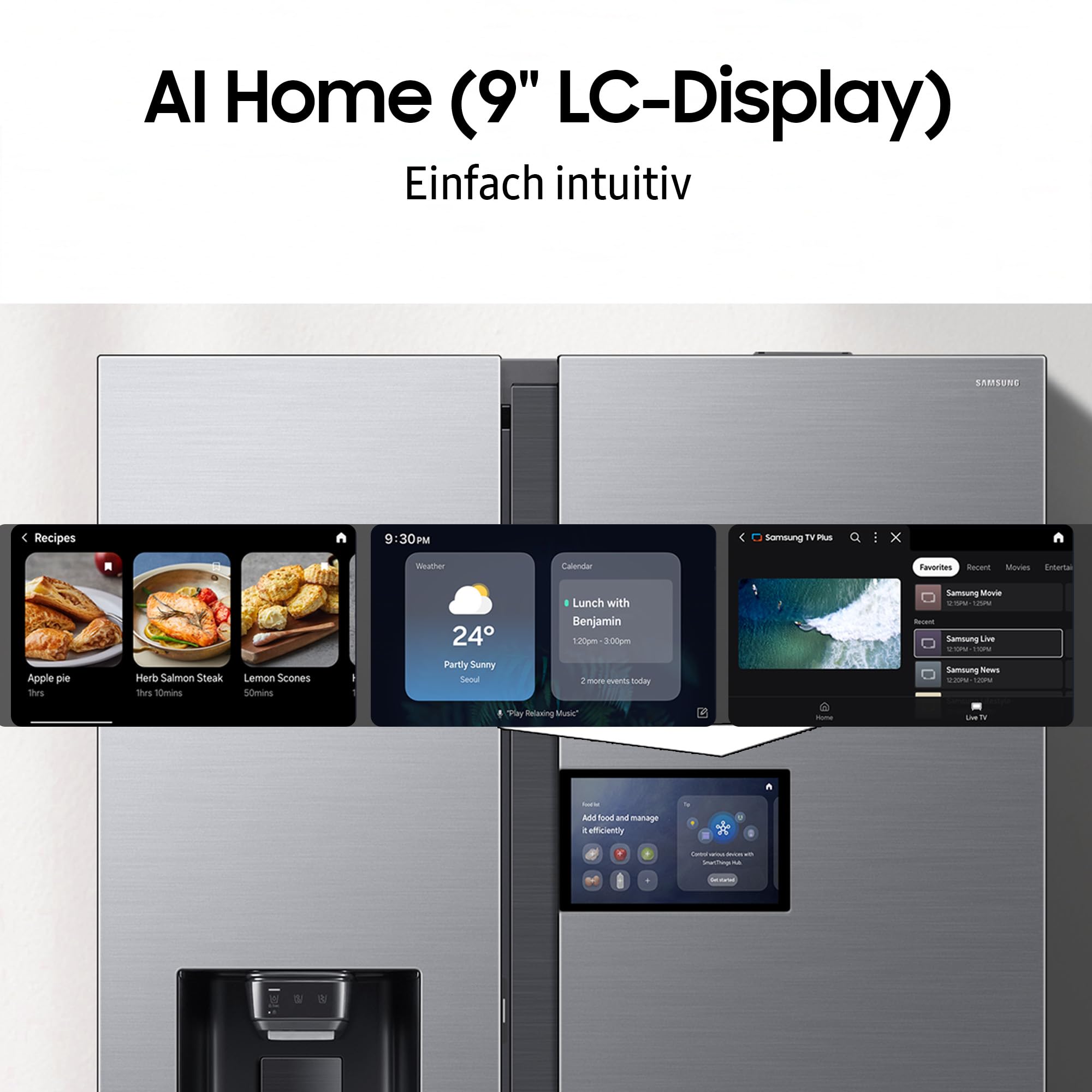 Samsung RS90F65EDTEF Side-by-Side Kühl-Gefrierkombination, AI Kühlschrank mit Gefrierfach, 178 cm, 621 l, Eis-/Wasserspender mit Wassertank, AI Home, Voice Control, Edelstahl Look