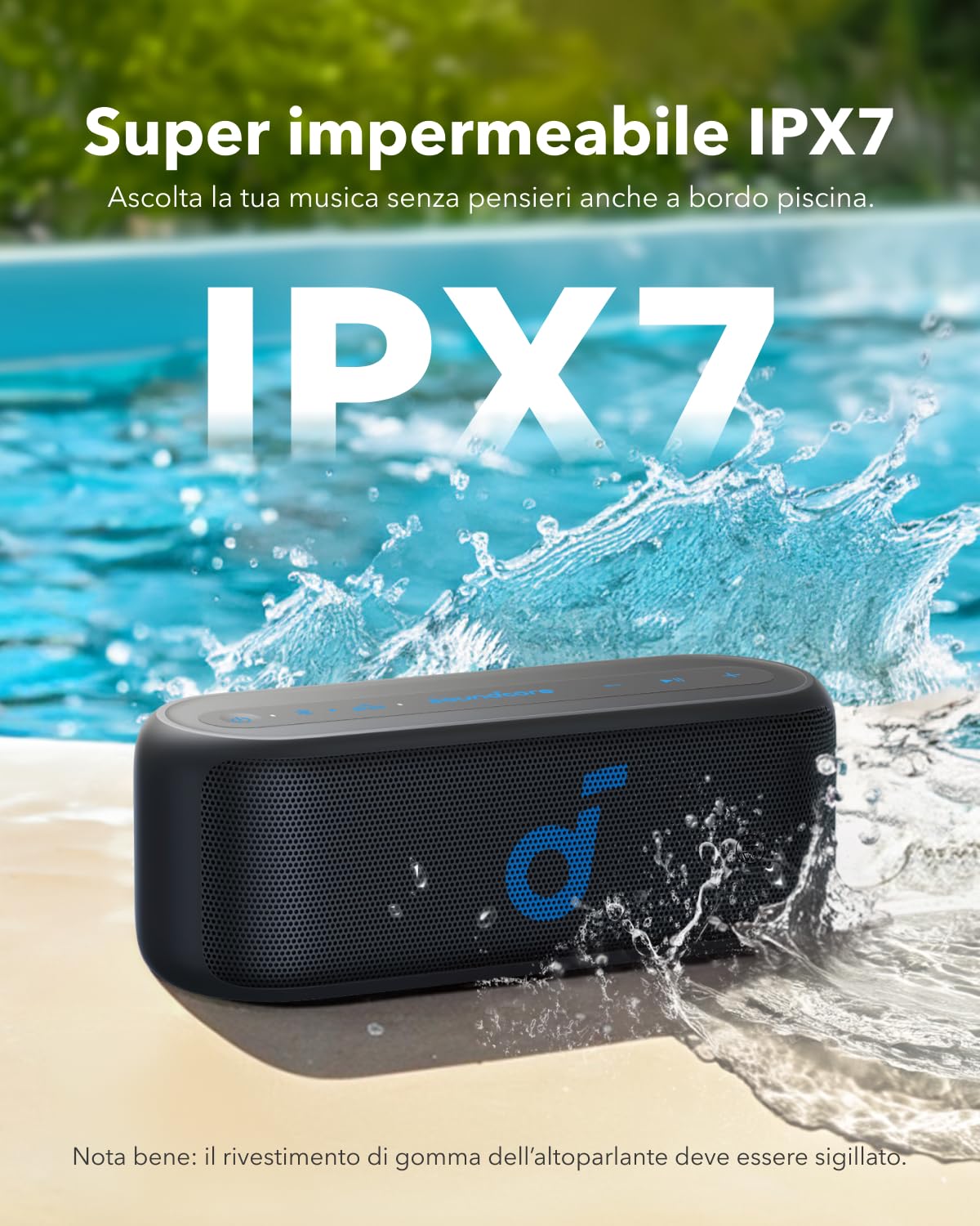 Soundcore Select 2S cassa bluetooth portatile con suono stereo da 20W, tecnologia BassUp™,16 ore, connessione stereo senza fili e impermeabilità IPX7 per escursioni e avventure all'aria aperta