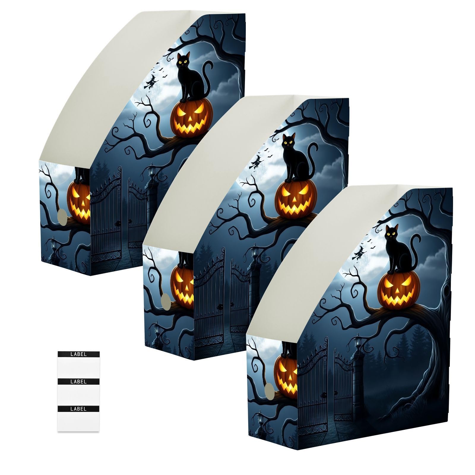 Accattivante organizzatore di file nero gatto di Halloween per scrivania