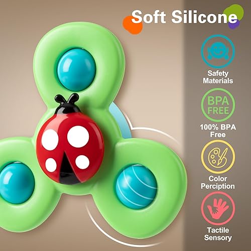 Vista 5 de 3PCS Suction Cup Spinner Toys for 1 2 Year Old Boys Spinning Toys Baby Toys 12-18 Months Sensory Toys for Toddlers 1-3 Easter Basket Stuffers Gifts
