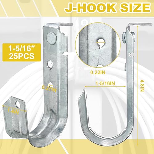 Miniatura 2 de Zonon 25 ganchos en J para montaje en techo, organización de cables, acero galvanizado resistente, soporte de metal en J para colgar y fijar a