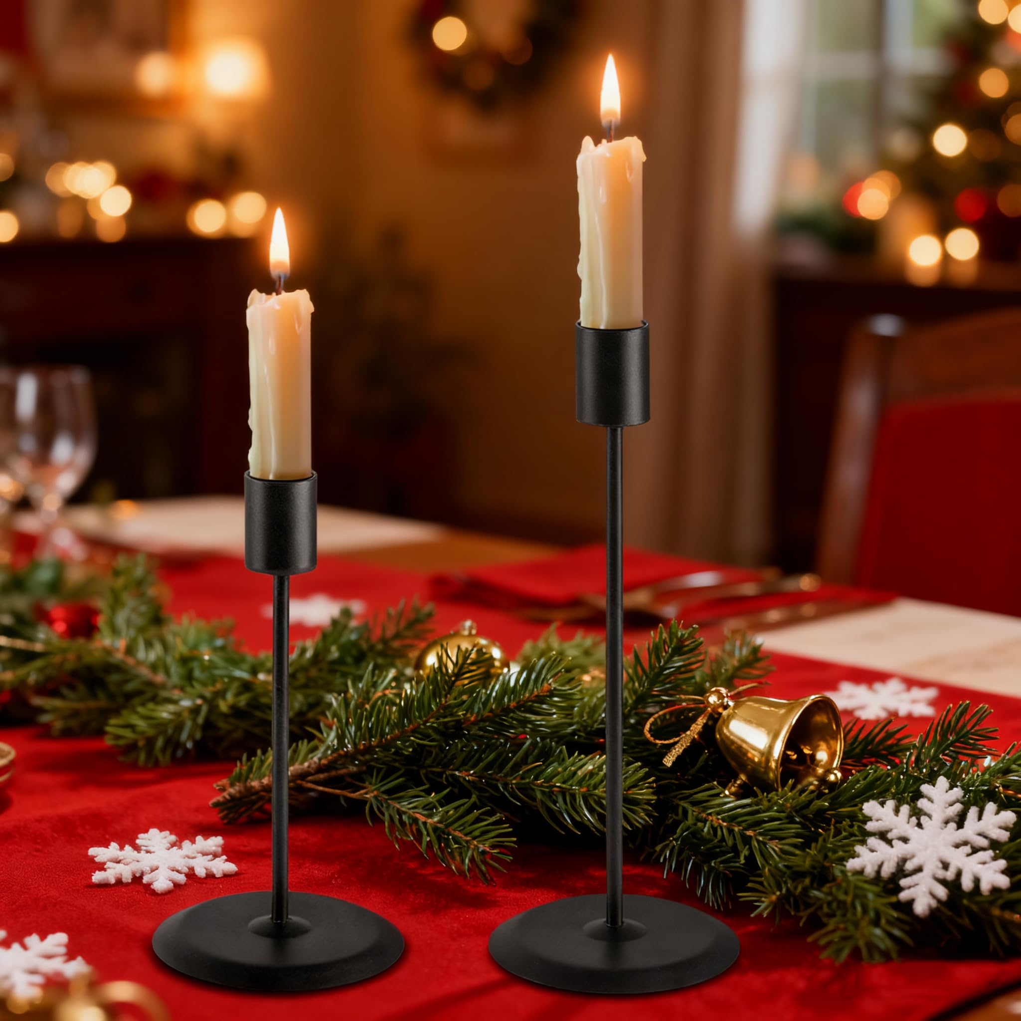 Matte Black Candle Holders, Set of 2 Decorative Candlestick Holders for Taper Candles, Metal Candle Stands for Home Decor, Wedding, Dinning, Party, Anniversary, Fits 3/4 Inch Thick Candle Product Image 3
