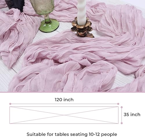 Miniatura 4 de Babenest Camino de mesa de tela de queso rosa polvoriento, paquete de 3 caminos de mesa de gasa de 10 pies para decoración de despedida de soltera,