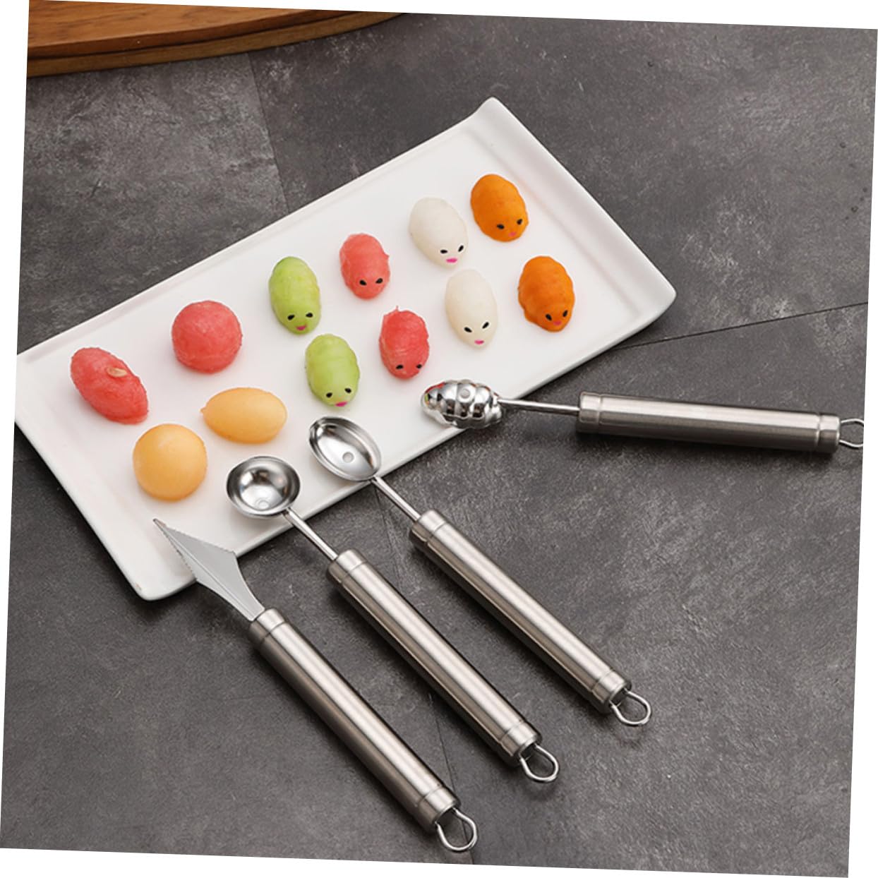 Cuchara para Bolas de Melón y Fruta 4 Piezas Acero Inoxidable 304 Mango Ergonómico Sacabolas Multiusos para Cocina Hogar Herramientas para Frutas y Helados