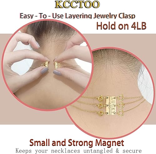 Miniatura 2 de Collar con cierre de capas para mujer, separadores de joyas de oro de 18 quilates y plata, cierre magnético de collar múltiple para mujer, aspecto
