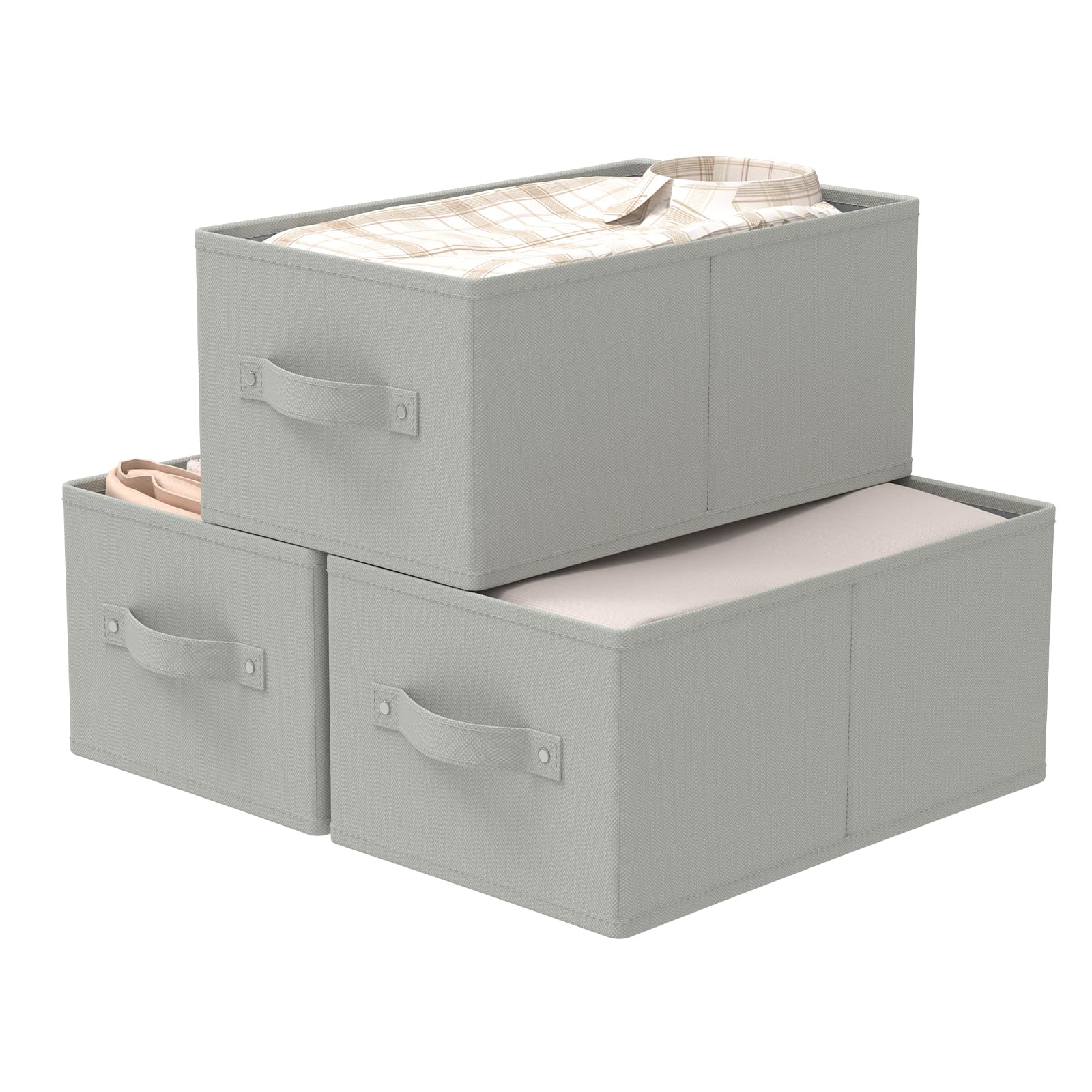 Cajas de Almacenaje Robusto, Juego de 3 Cajas, 47x28x20 cm, Gris | Almacenaje de Tela para Ropa con 2 Asas, Cajas Plegables para Organizar el Armario, Para Sala de Estar, Dormitorio