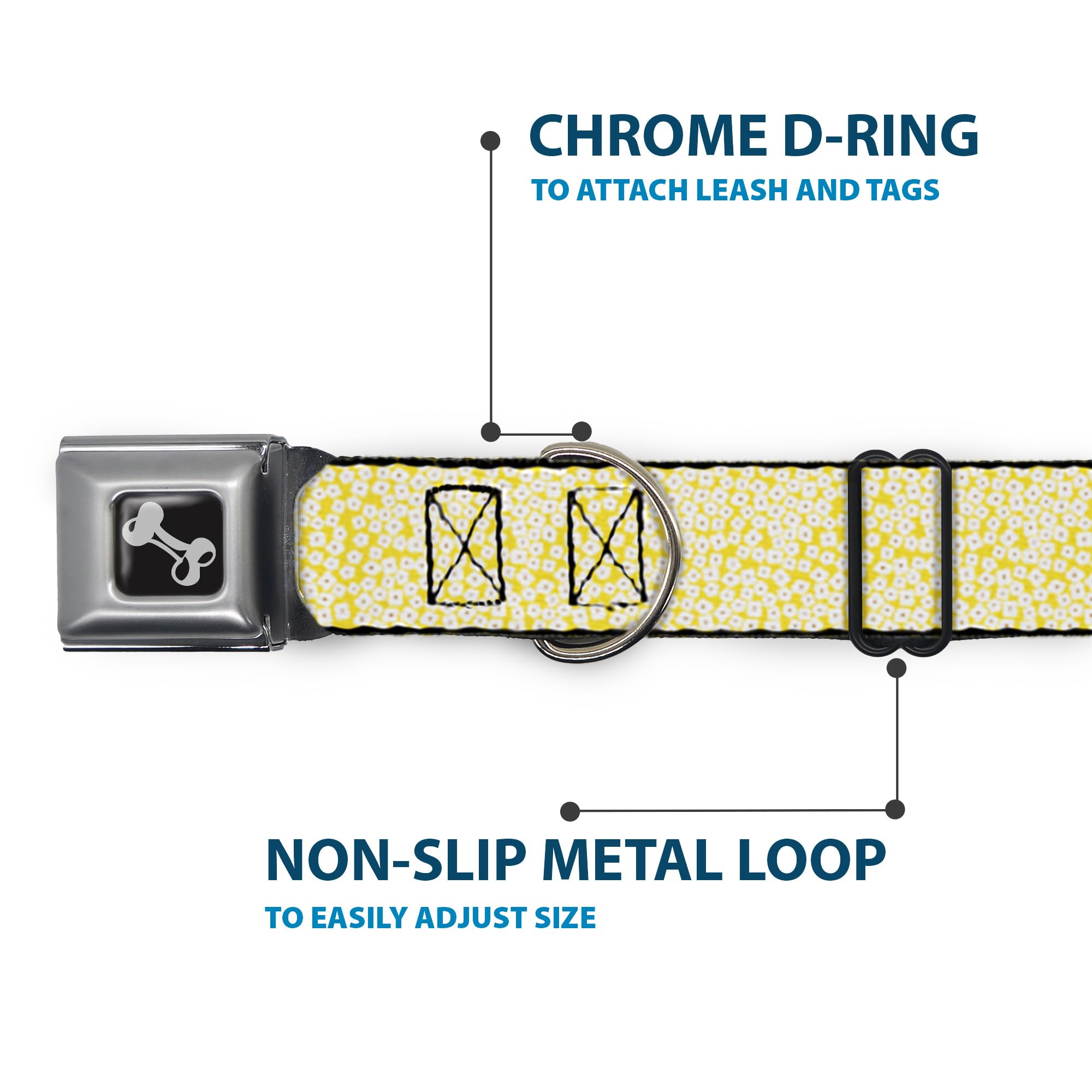 Buckle-Down DC-W33007-WS - Cinturón de Seguridad para Perro, tamaño pequeño, diseño Floral, Color Amarillo, Blanco y marrón