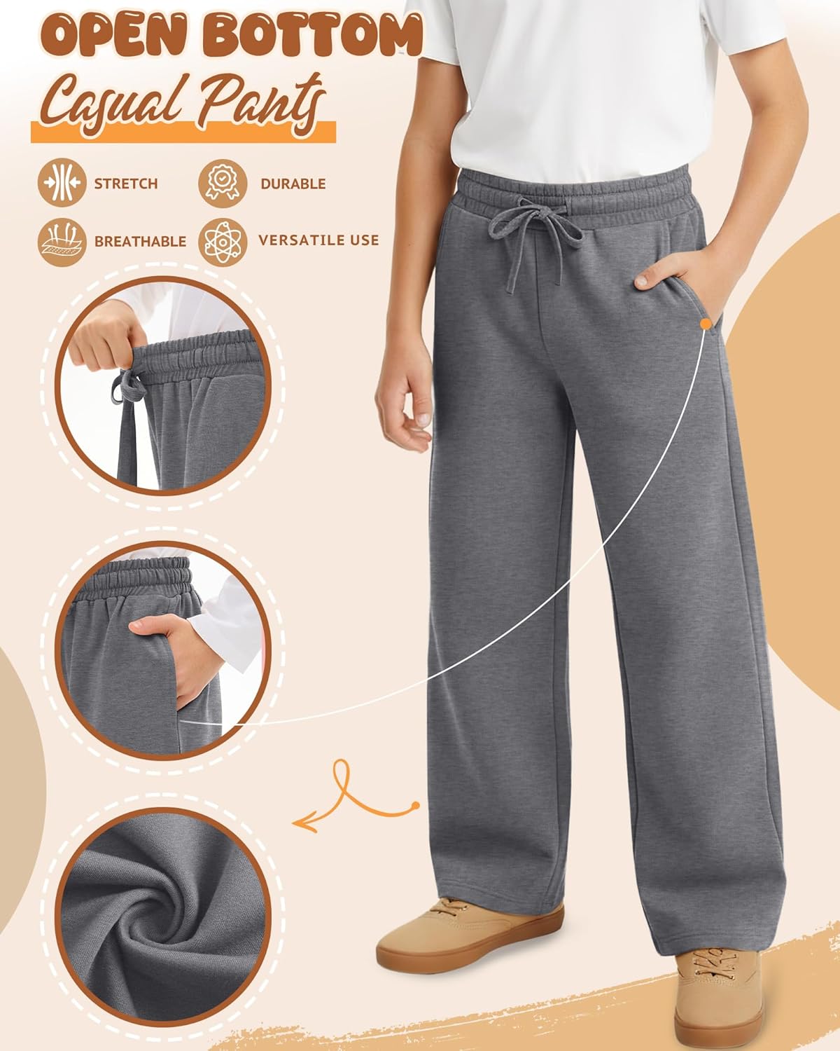 4 Pack Boys Baggy Sweatpants Straight Leg Open Bottom Casual Pants Basic Elastic Waist Athletic Kids Joggers - Image 4