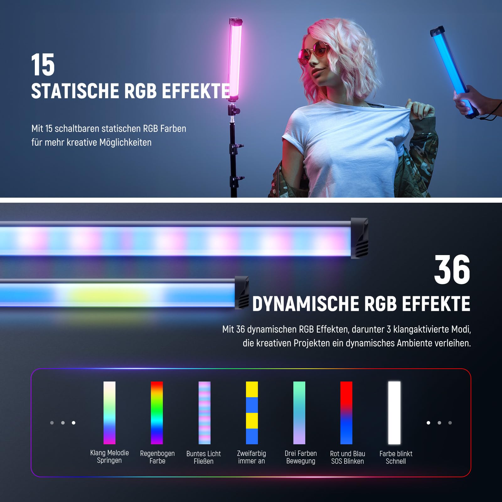 NEEWER Basics 12" Magnetischer RGB Lichtstab, CRI95 dimmbarer 8W LED Handheld Videoleuchtstab mit 51 RGB Modi, 2000mAh Akku für YouTube, TikTok, Kamera Streaming, Studio Videoaufnahmen, SL30