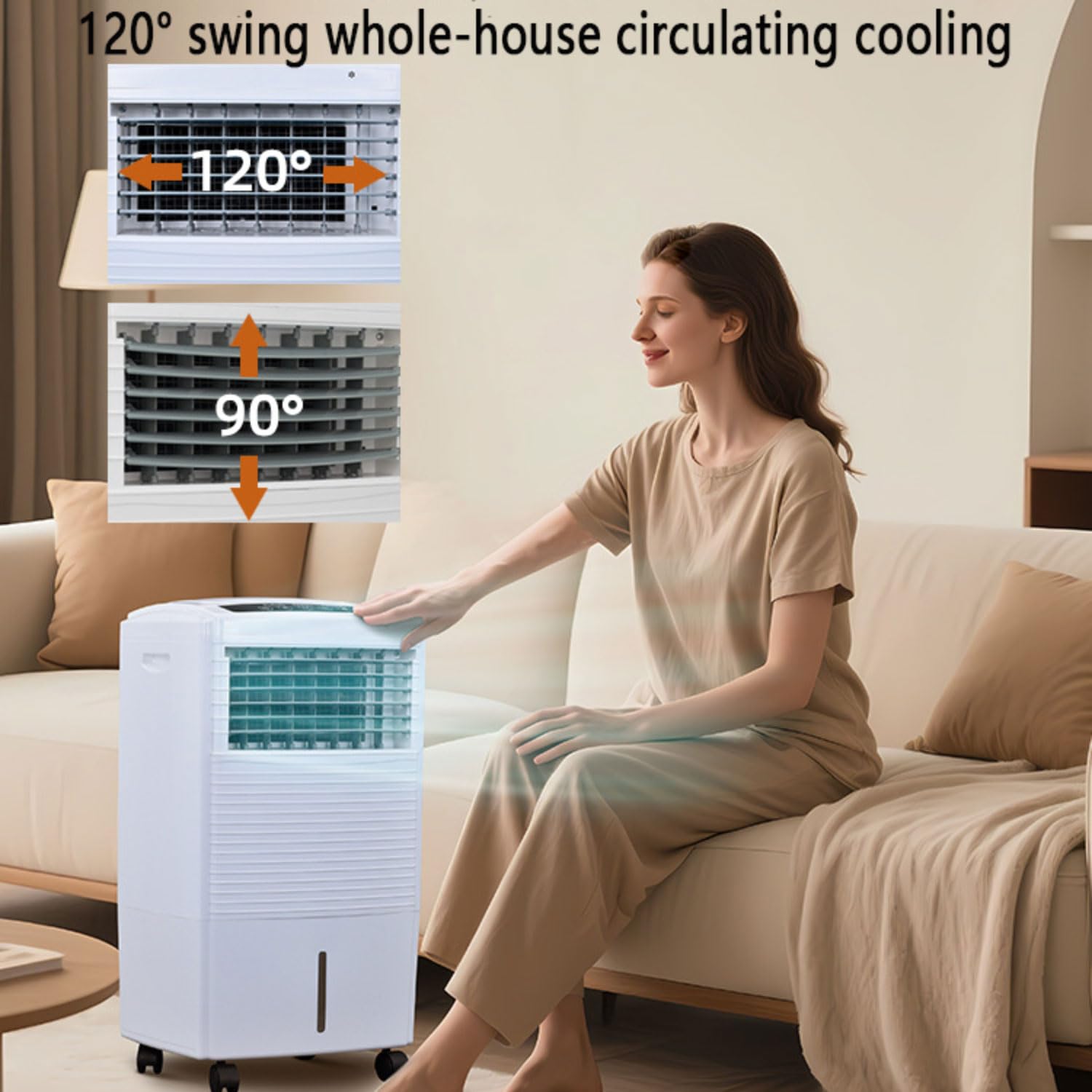 Odświeżacz powietrza wyparnego, 3-trybowy przenośny wentylator, 3 prędkości, oscylacja 120°, timer 7,5 h, idealny do pomieszczeń wewnętrznych, biura i sypialni.