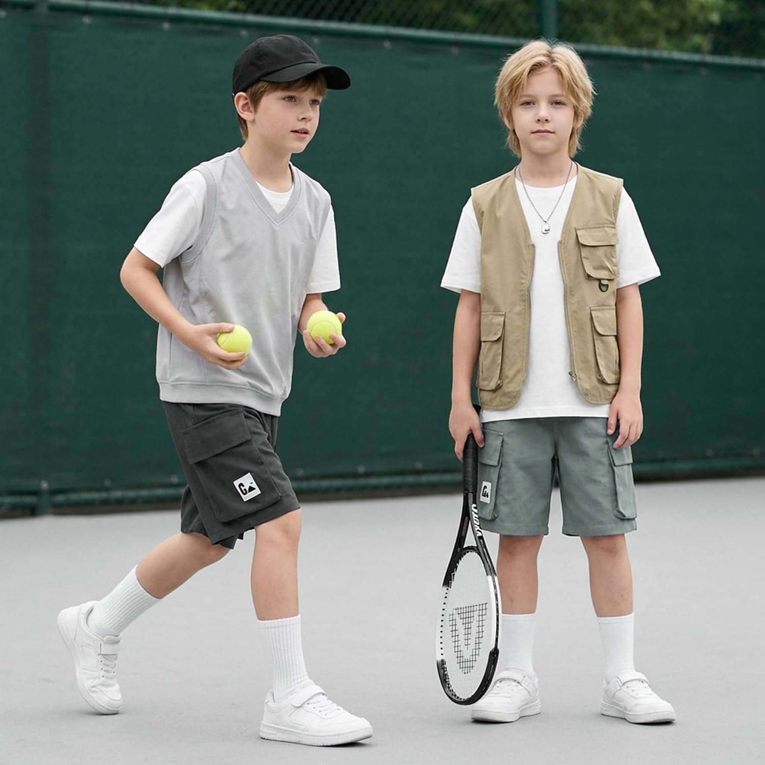 2-Pack Boys Cargo Shorts Elastic Waist Techwear Utility Running Hiking Active Clothes 3-12T