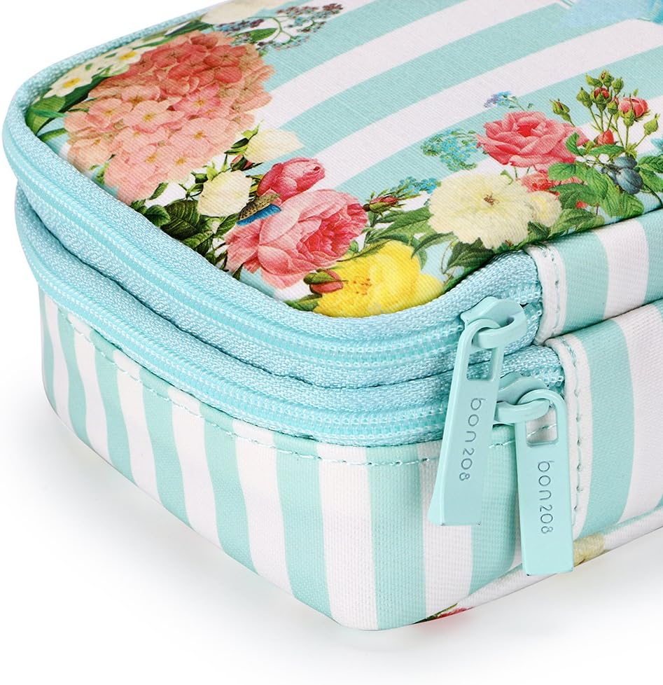 BTSKY Floral Pencil Case with Compartments -High Capacity Double Layers Pencil Pouch Stationery Organizer Multifunction Cosmetic Makeup Bag, Perfect Holder for Pencils and Pens (Light Blue)