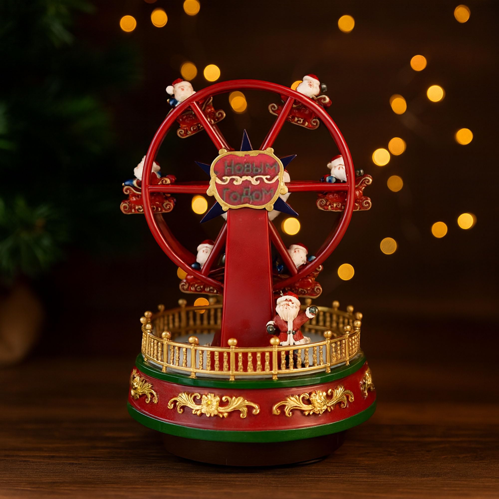 Noria Santa Decorativo Navideño con Movimiento, Luces LED y Música
