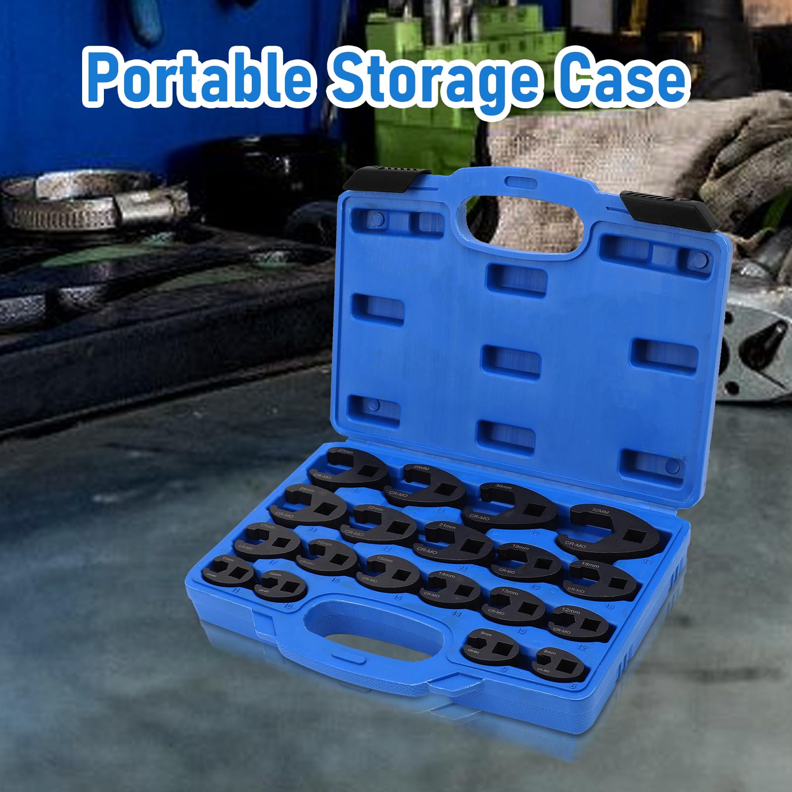 19 PCS Crowfoot Ensemble de Clés, Ensemble de Clé à Fourche à Emmancher 1/2" 3/8", Entraînement Extérieur Carré Clé, 8-32mm Drive Métrique Coffret de Douilles à Tuyauter, Clé à Écrou Évasé
