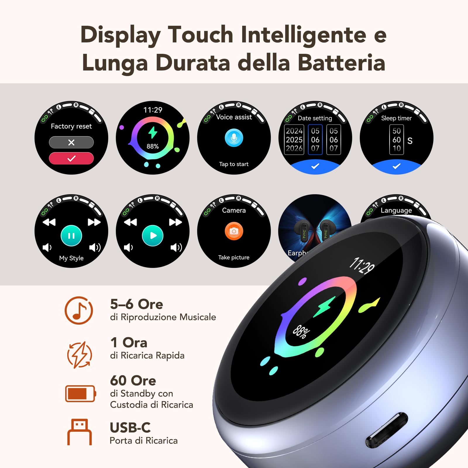 Auricolari Traduttori N03 con Chatbot AI, Cuffie Hi-Fi per Traduzione con 134 Lingue e 7 Modalità, Bluetooth 6.0 Design a Orologio da Tasca, Touch Screen, per Ufficio, Sport, Studio - Argento