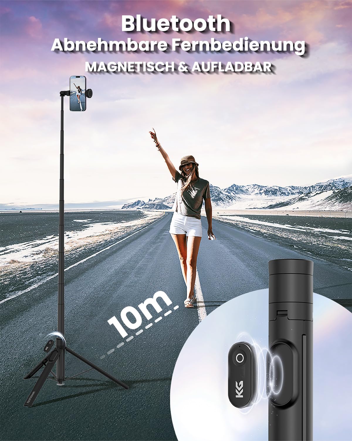 KraftGeek Automatisches Handy Stativ Selfie Stick 168cm, Smartphone Stativ für iPhone Samsung Huawei Xiaomi, Handystativ mit Bluetooth Fernbedienung, Aluminium Selfie Tripod für Reisen & Vlogging