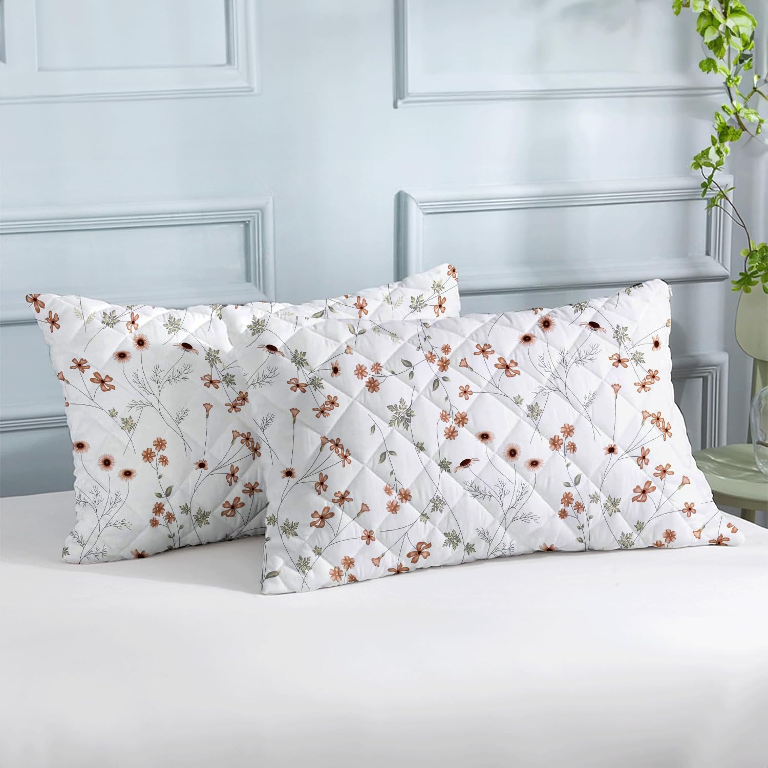 LINENWALAS Printed Cotton Quilted Pillow Cover - Set of 2 | Ultra-Soft, Cooling & Breathable | Skin & Hair Friendly |Zipper Closure | Sweat-Absorbent & Hypoallergenic (18x28 Inches, Crimson Flower)-image-24