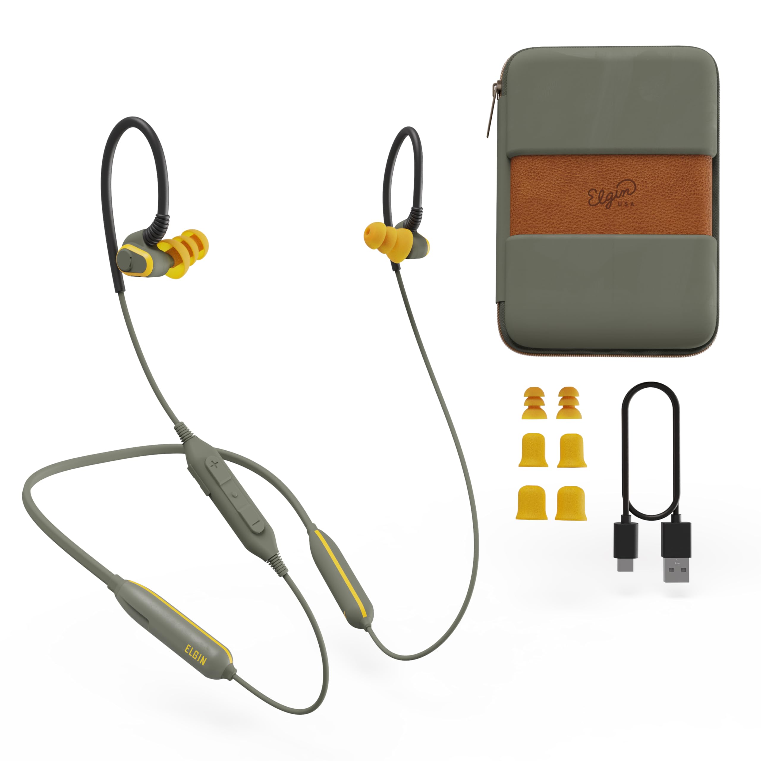 Elgin Rumble Bluetooth Earplug Earbuds, 27 dB Noise Reduction Wireless Headphones with Noise Cancelling Mic, 20 Hour Battery Life, IP67 Waterproof, OSHA Compliant Hearing Protection for Work