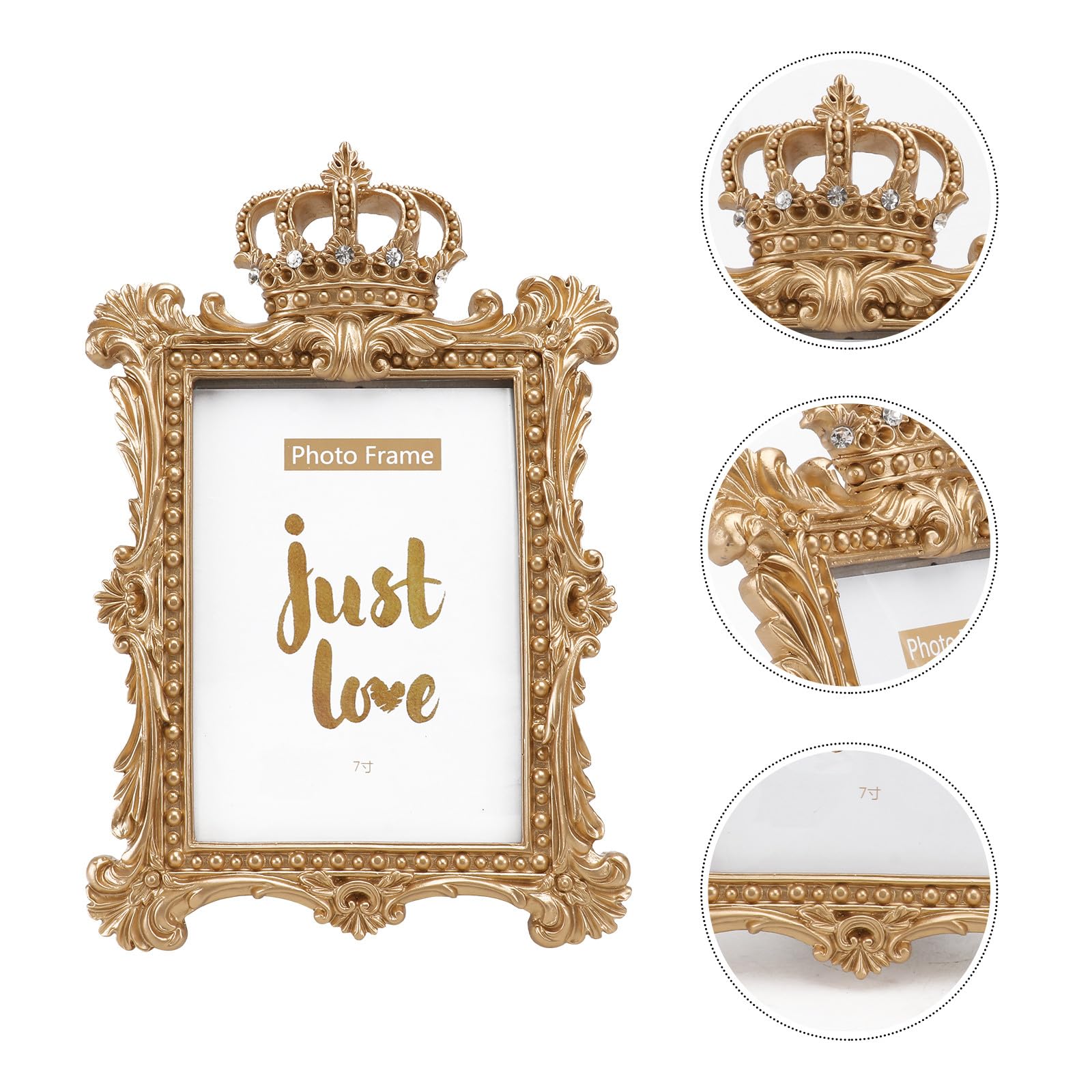 Marco de Fotos Dorado Resina y Vidrio de Estilo Europeo Varios estilos con Adorno Decorativo Diseño Elegante y Creativo Varios estilos para Exhibir Fotos en Sala de Estar