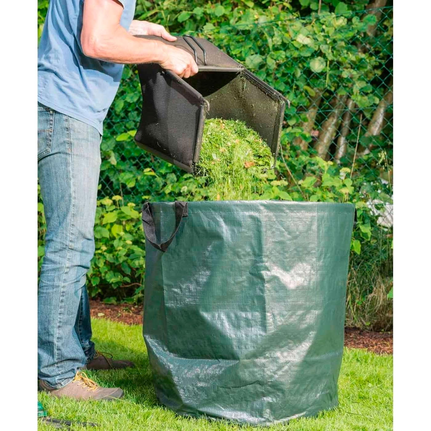 Tradineur - Confezione da 10 sacchetti/sacchi da giardino in plastica, ideale per risparmiare spazio nel tuo giardino, capacità 120 l, Ø 45 x 75 cm, colore verde