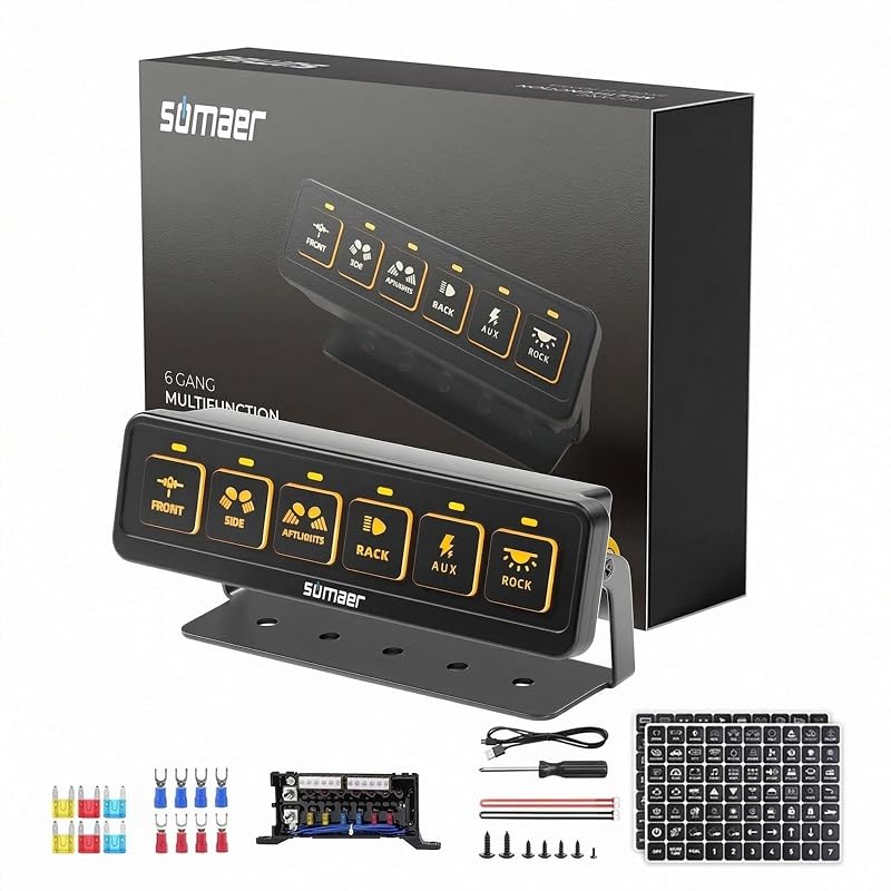 Painel de interruptores sem fio Somaer com 6 teclas para veículos 12 V–24 V – Controle remoto