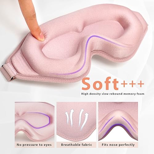 Miniatura 9 de Máscara de sueño contorneada 3D para mujeres y hombres, bloqueo de luz eficaz, antifaz para dormir, suave noche, con correa ajustable (negro)