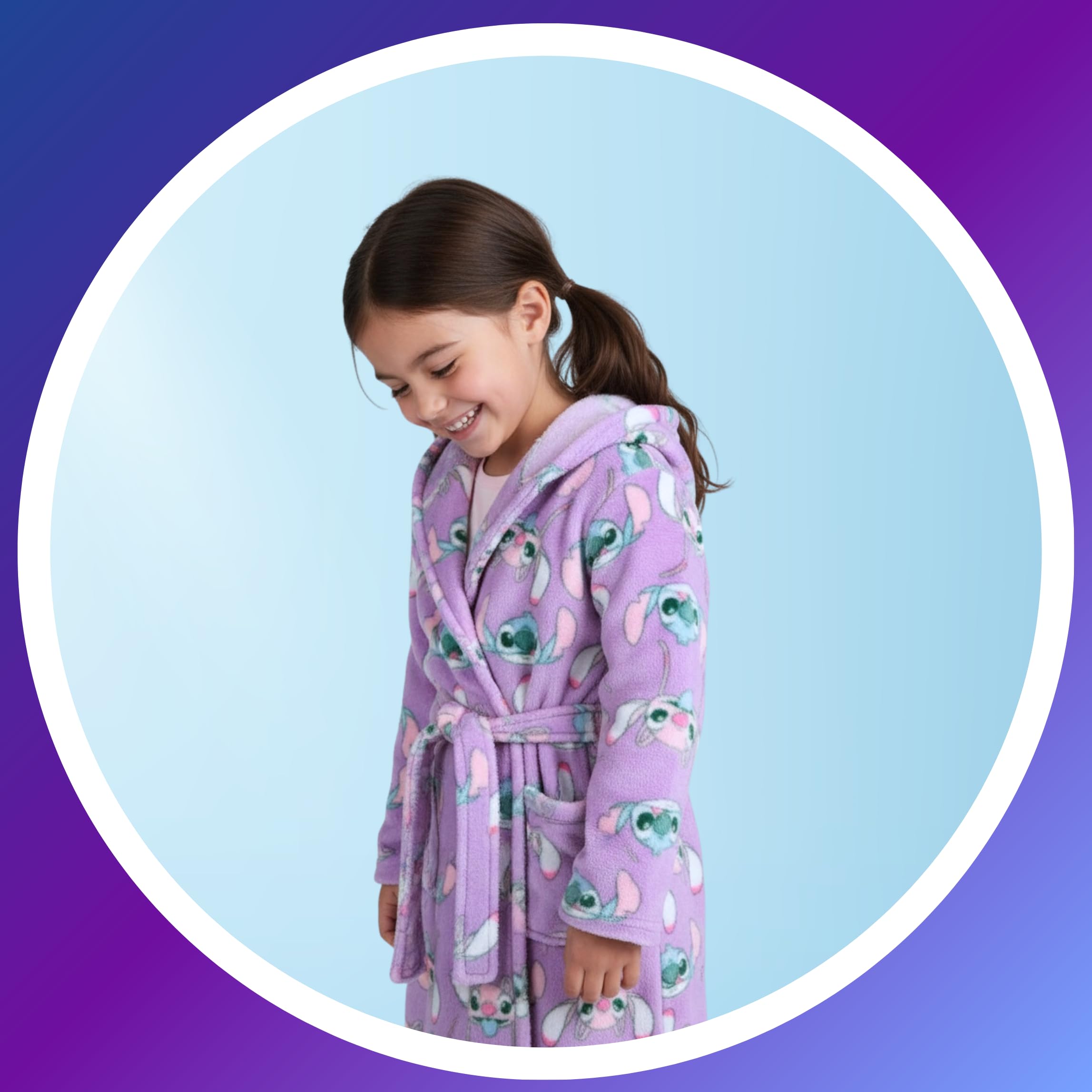 Disney Stitch et Angel Robe De Chambre pour Filles, Robe D'intérieur pour Enfants en Polaire Douce, Tailles 3 à 8 Ans