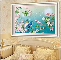 Vista 1 de Kit de bordado de cinta, pájaros cantantes, decoración de pared, kit de bordado de cinta con instrucciones en inglés