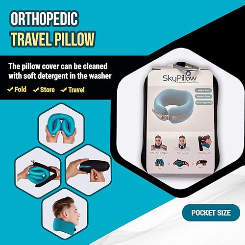 Miniatura 9 de SkyPillow - Almohada ortopédica de viaje para el cuello con capucha para dormir, evita calambres y dolor en el cuello. Almohada de espuma